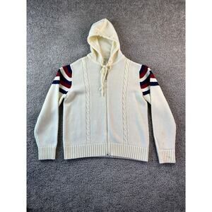 VINTAGE Catalina Hoodie Mens Medium Ivovy Beige Hooded Full Zip Knit FLAW